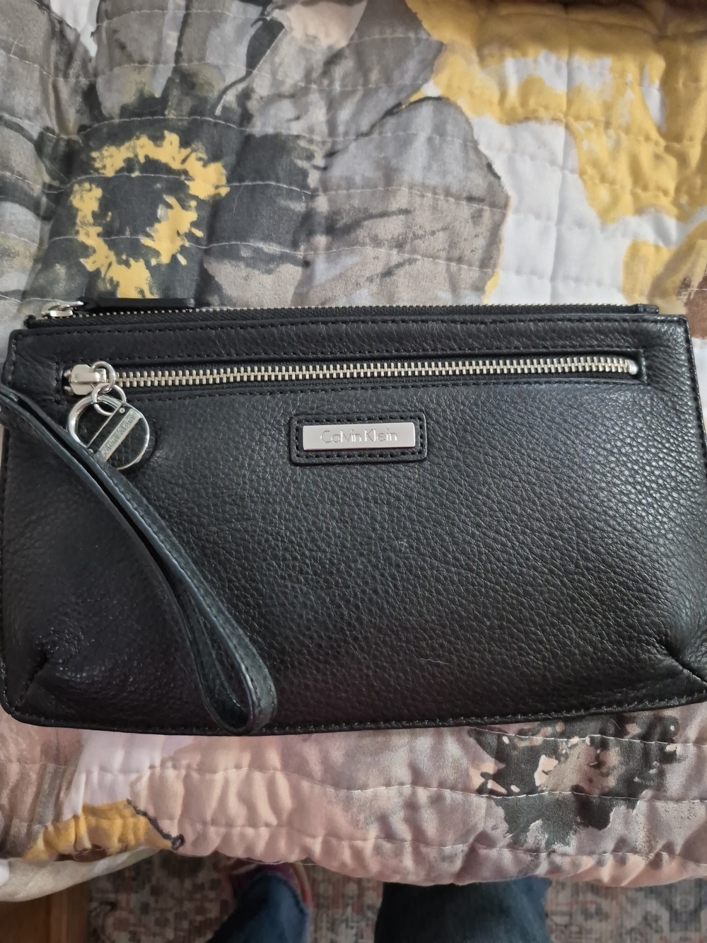 Calvin Klein Black Leather Wristlet